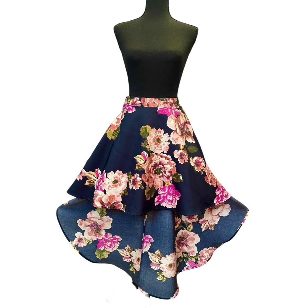 Speechless Girl’s Floral High Low Skirt Size 12 Navy Blue/Pink